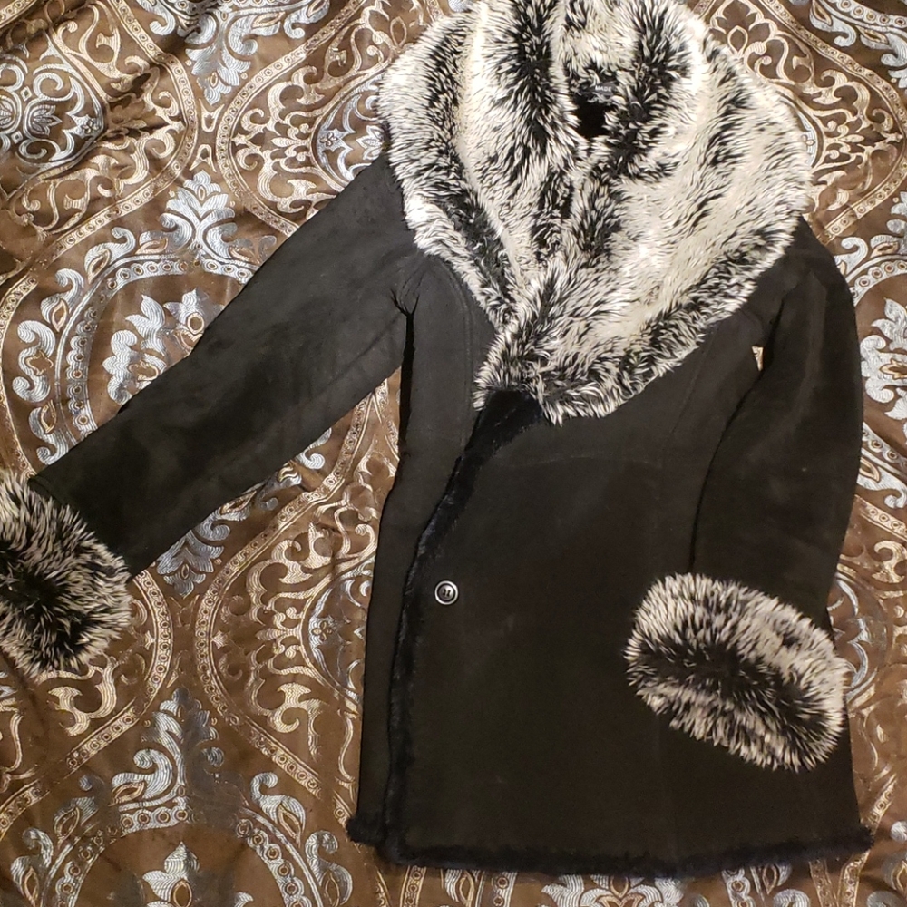 Wilsons Leather Pelle Studio Suede and Fur Coat